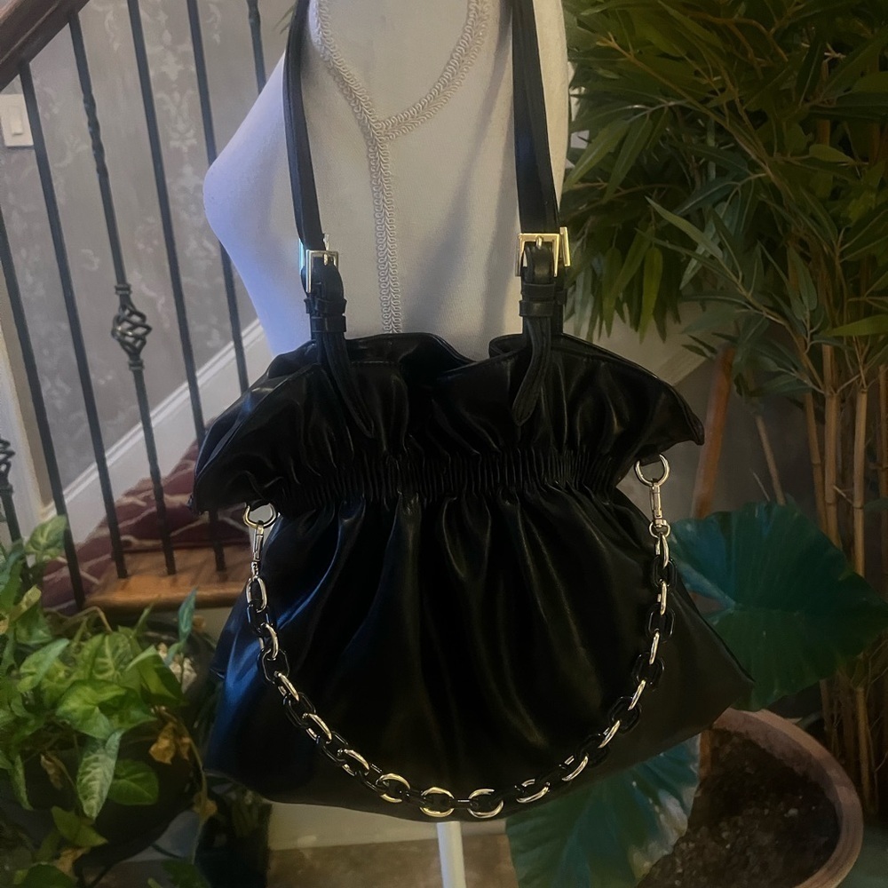 Ladies dress black bag. No brand brand new. Never used. NWOT. Black and gold. - Picture 9 of 15